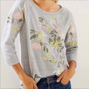 LOFT Gray Floral Sweatshirt